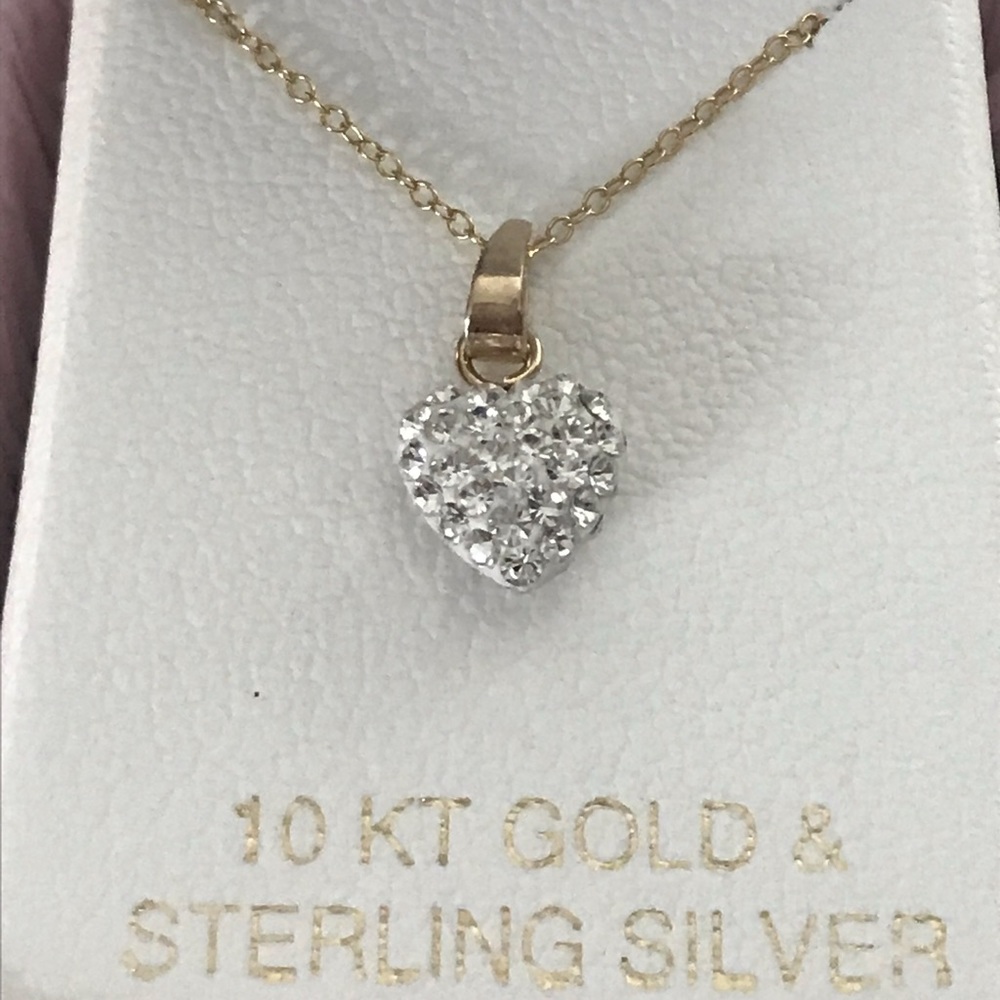 10k GOLD plated Heart Pave Necklace 925 silver - Picture 8 of 13